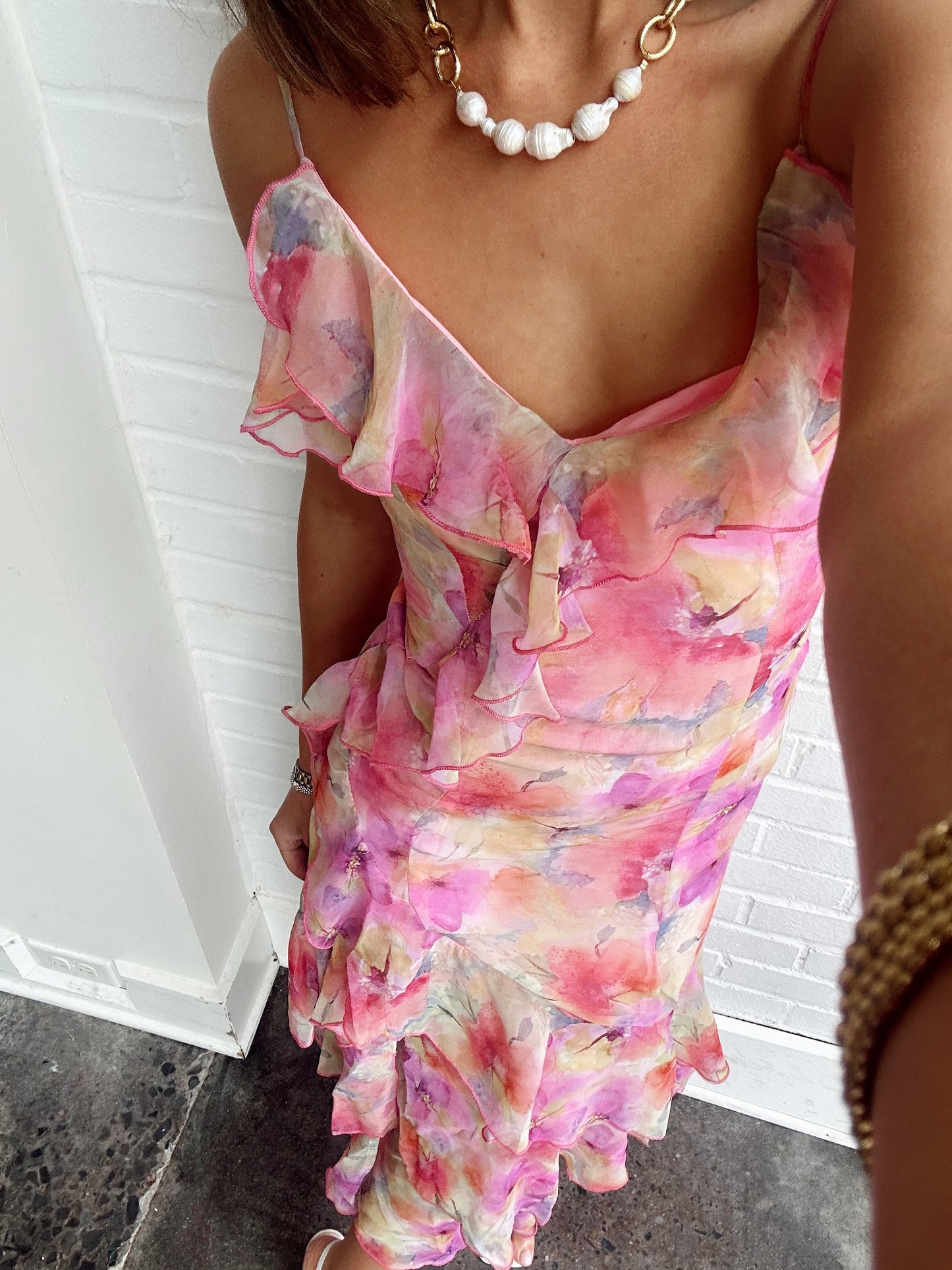 WATERFALL TIERED RUFFLE MAXI DRESS