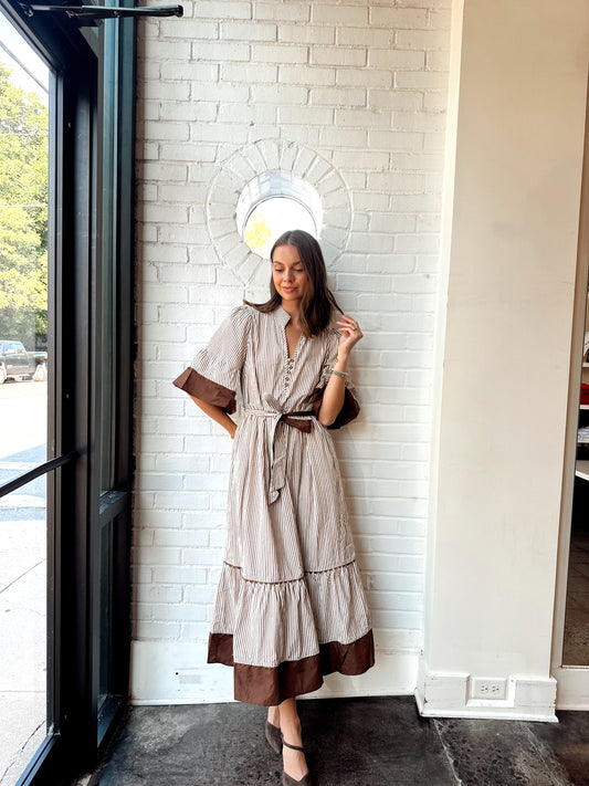 STRIPED RUFFLE MIDI