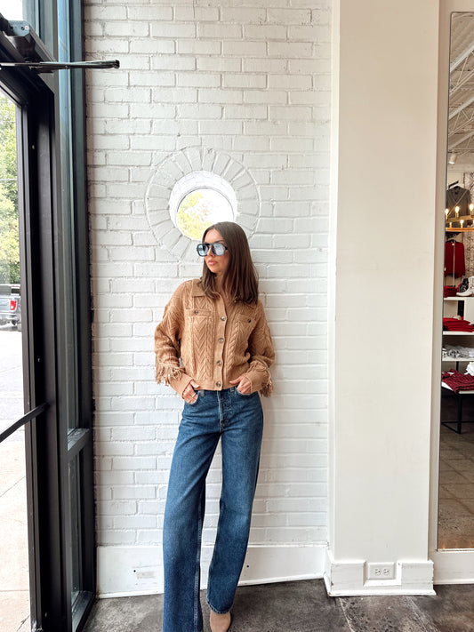 ELYSE CABLED FRINGE SWEATER CARDIGAN