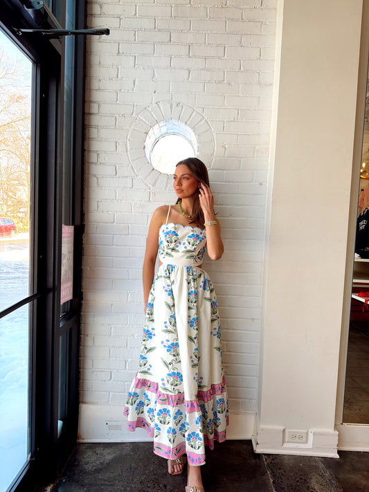 SCALLOP DETAIL TUBE MIDI DRESS