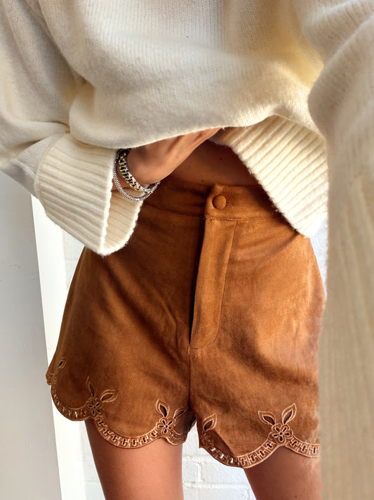 SUEDE EYELET SHORTS
