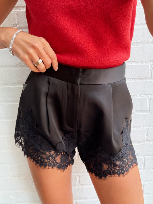 LACE TRIMMED SATIN SHORTS