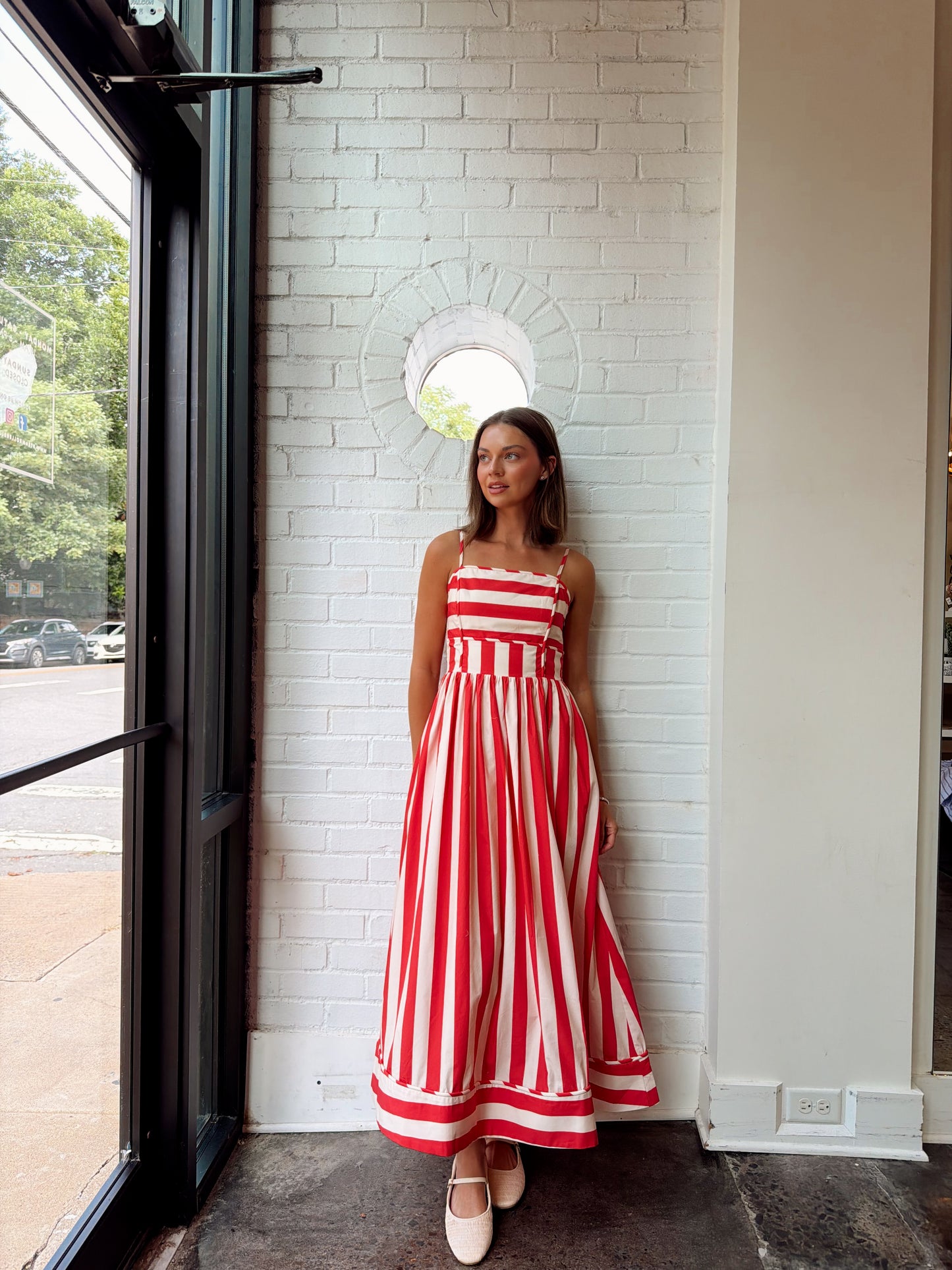 STRIPED MIDI DRESS