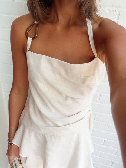 PLEATED HALTER TOP & WIDE LEG PANTS SET