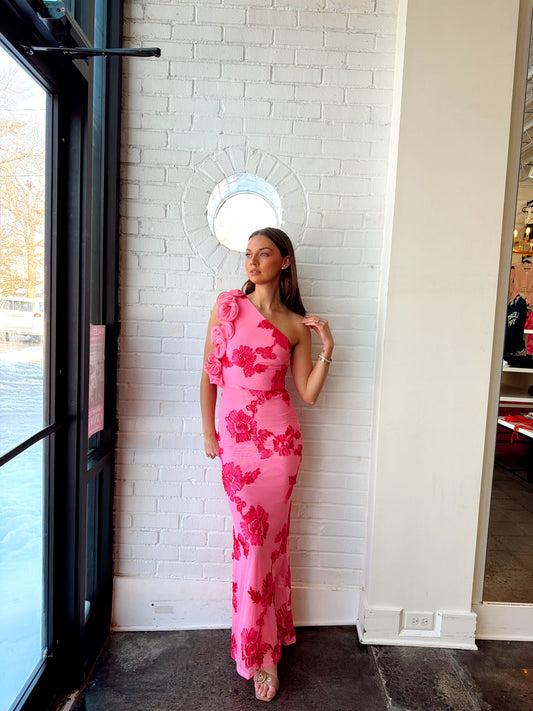 ONE SHOULDER FLORAL MAXI DRESS