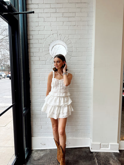 RUFFLE MINI SKIRT- WHITE