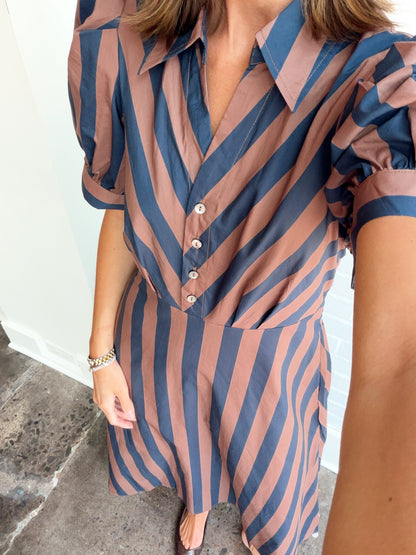 STRIPED BELTED MAXI DRESS