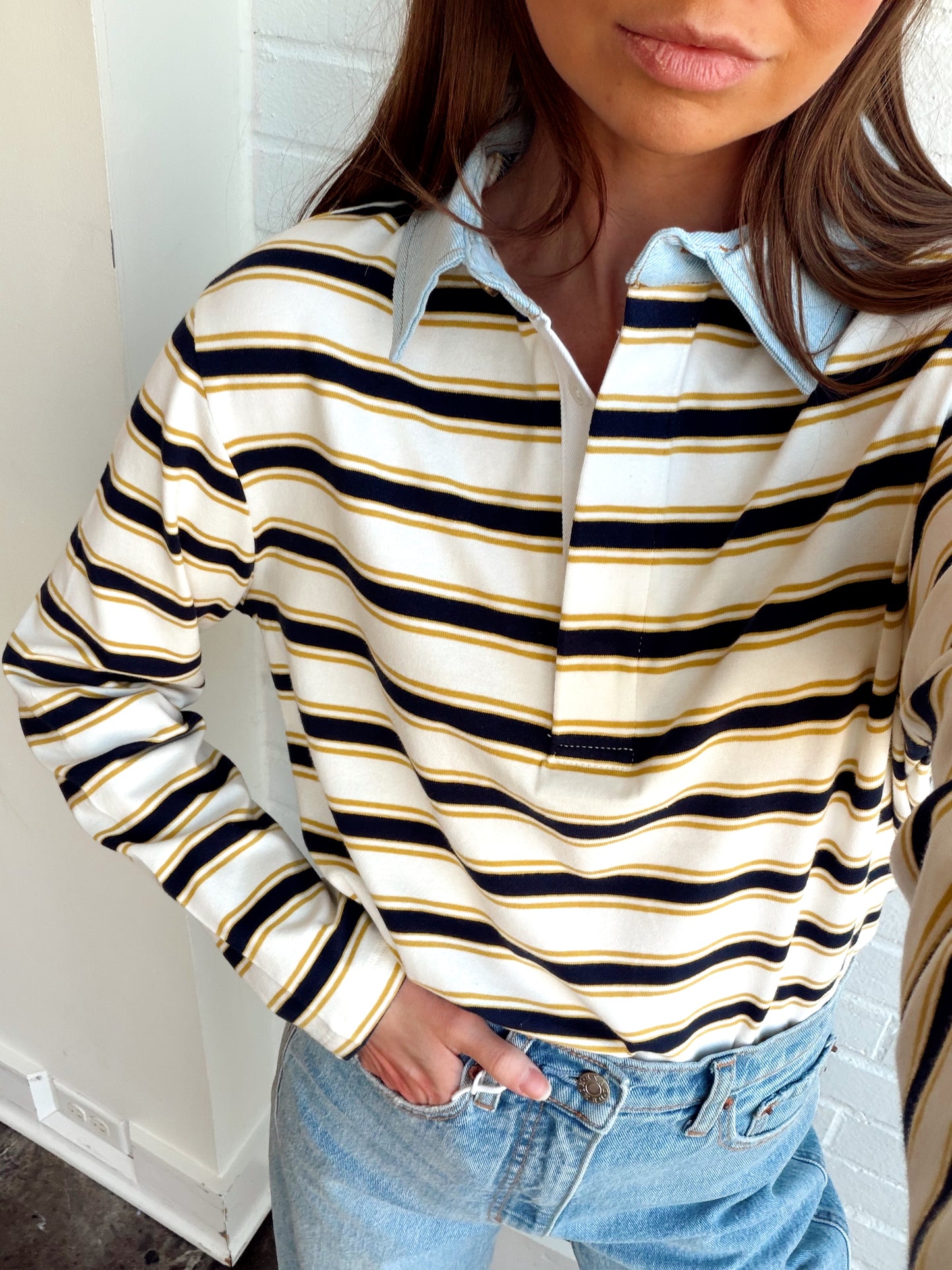 NADINE LONG SLEEVE DENIM POLO