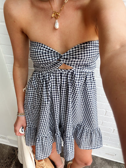 STRAPLESS TWIST MINI DRESS