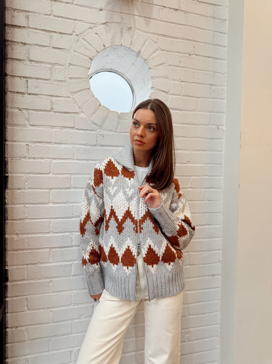 BROCKLEY JACQUARD ZIP-FRONT CARDIGAN