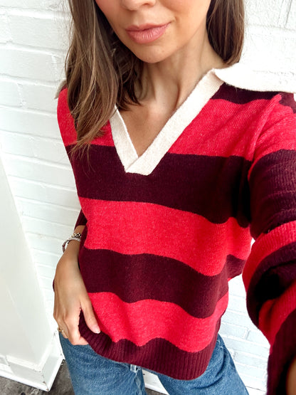 MARLEY STRIPED RUBY SWEATER