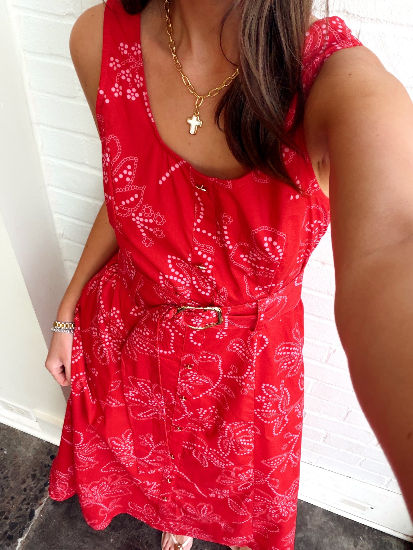 BAILEE FLORAL DOT MIDI W/ BELT