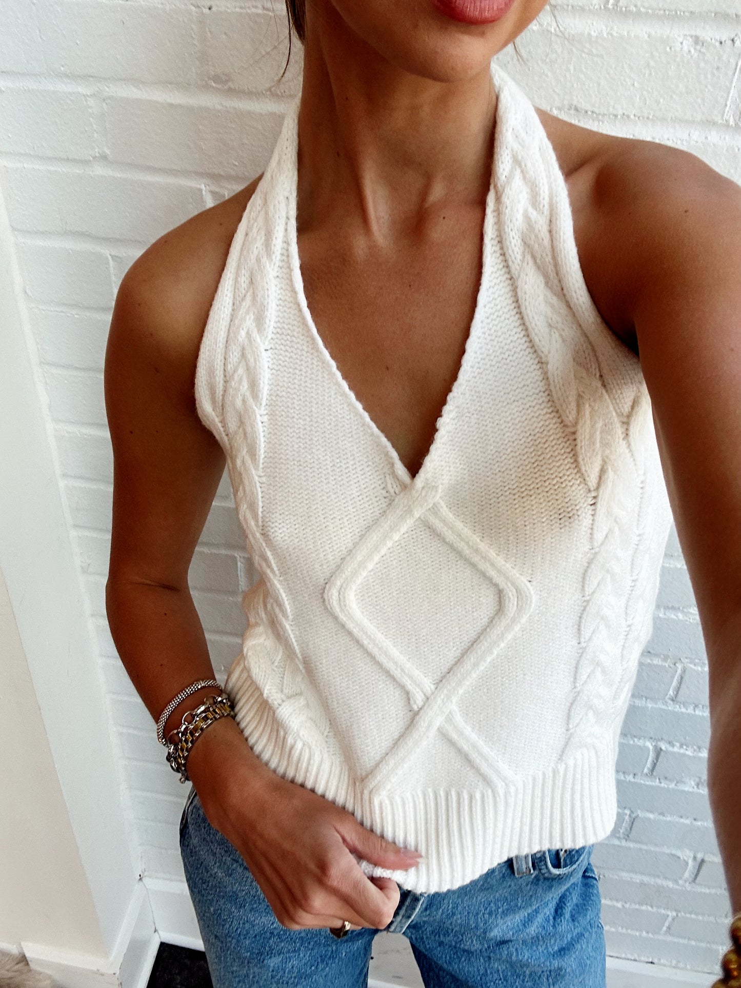 HOLLIS CABLE KNIT HALTER TOP