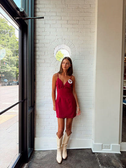 SCALLOP CUT V-NECK MINI DRESS