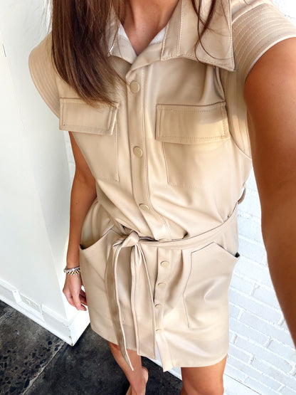 VEGAN LEATHER BELTED DRESS