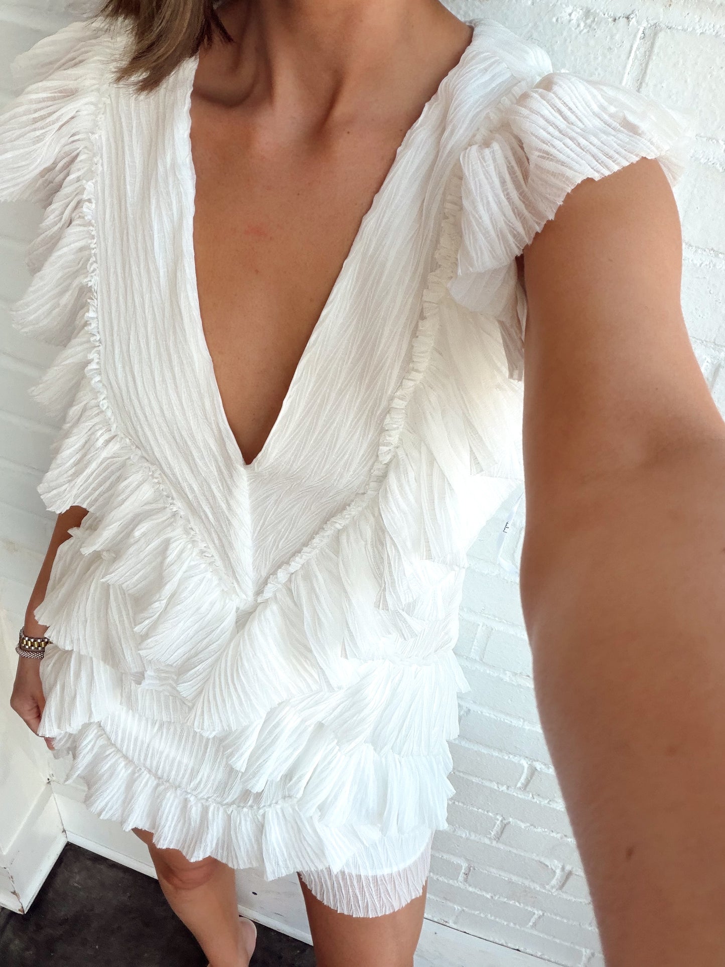 NOVA PLEATED RUFFLE MINI DRESS