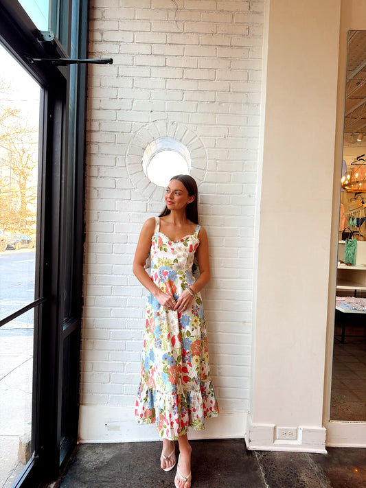 ESTHER FLORAL BAKER TIE STRAP MIDI