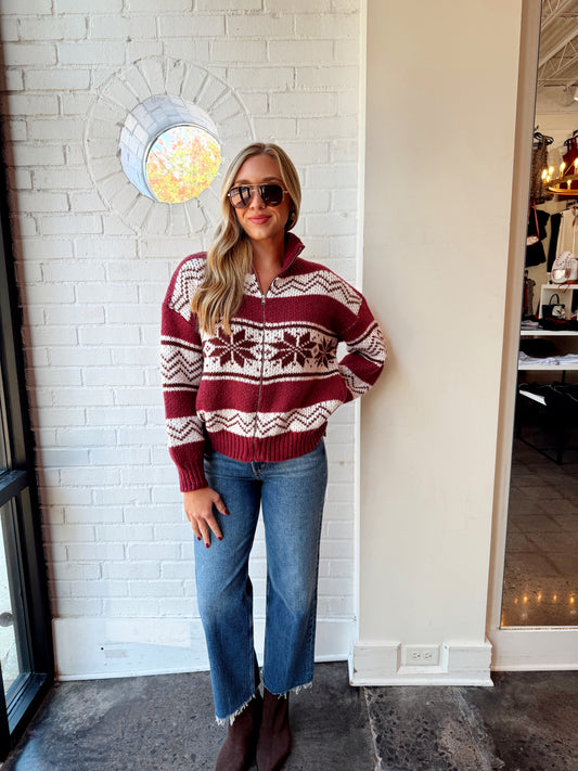 COLLARED FAIR ISLE SWEATER JACKET