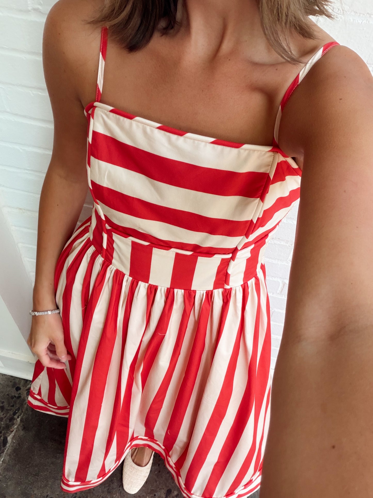 STRIPED MIDI DRESS