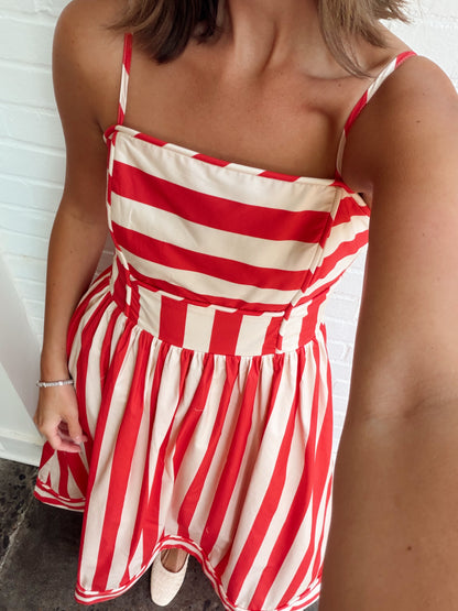 STRIPED MIDI DRESS