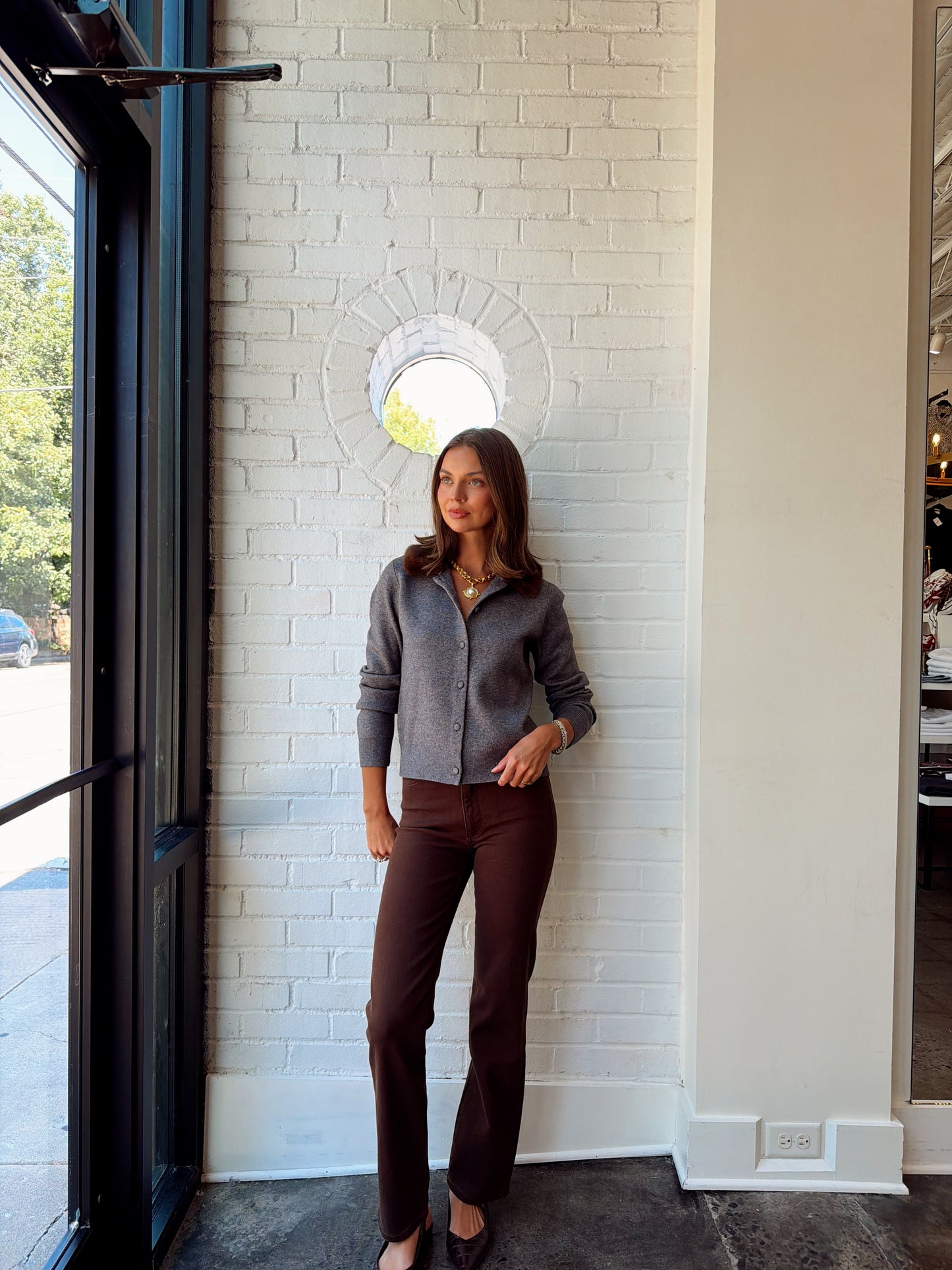 SLOANE KNIT COMBO FAUX FUR COLLAR CARDIGAN