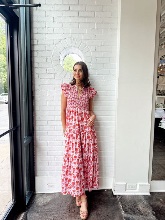 ALMINA POPPY PATCH MIDI DRESS