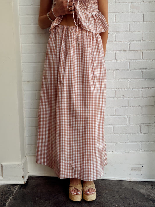 PETITE GINHAM RUCHED MIDI