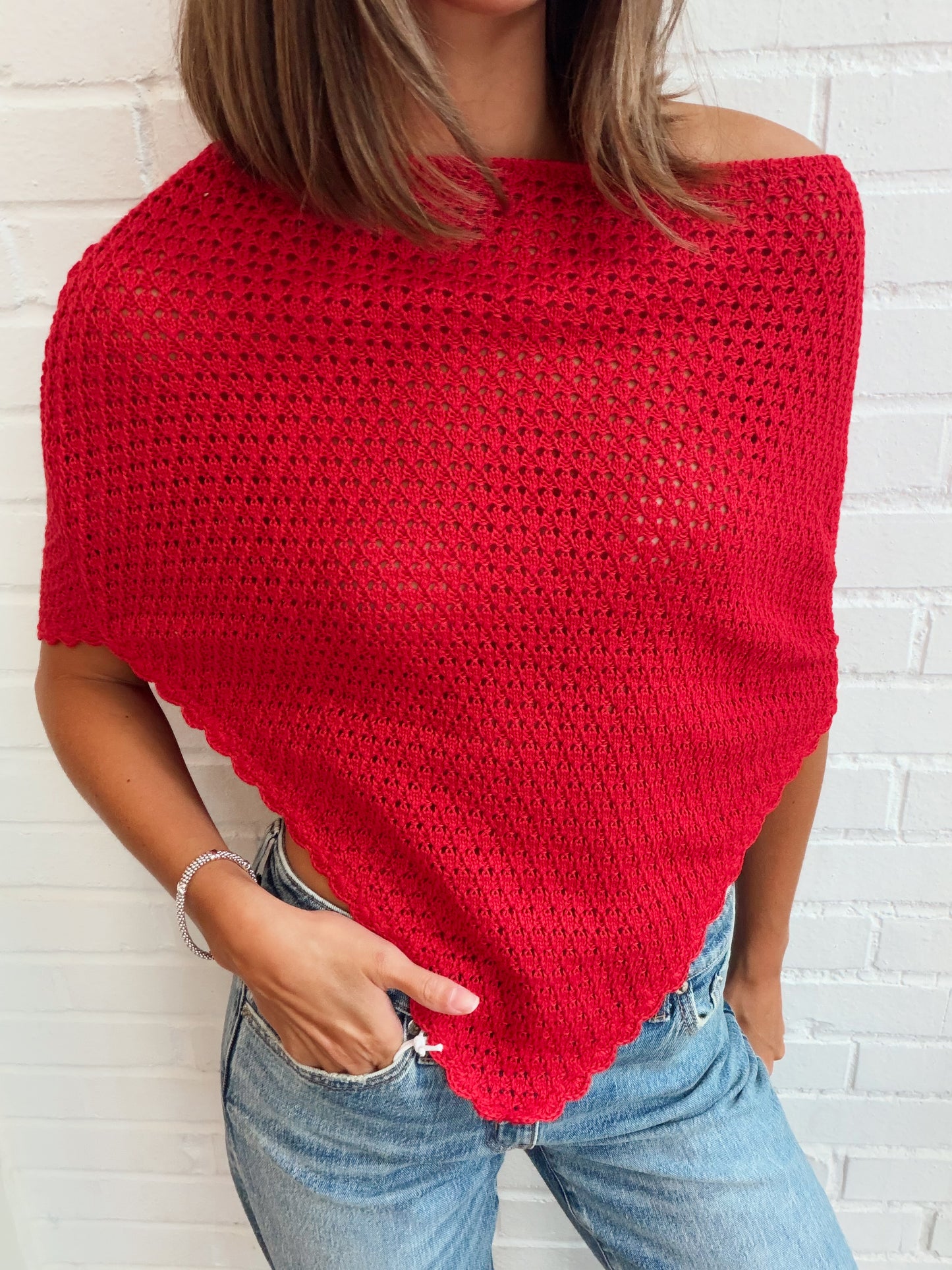 KNIT ONE SHOULDER CROCHET PONCHO