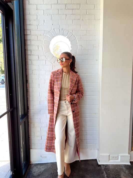 PLAID WOOL BLEND MAXI COAT