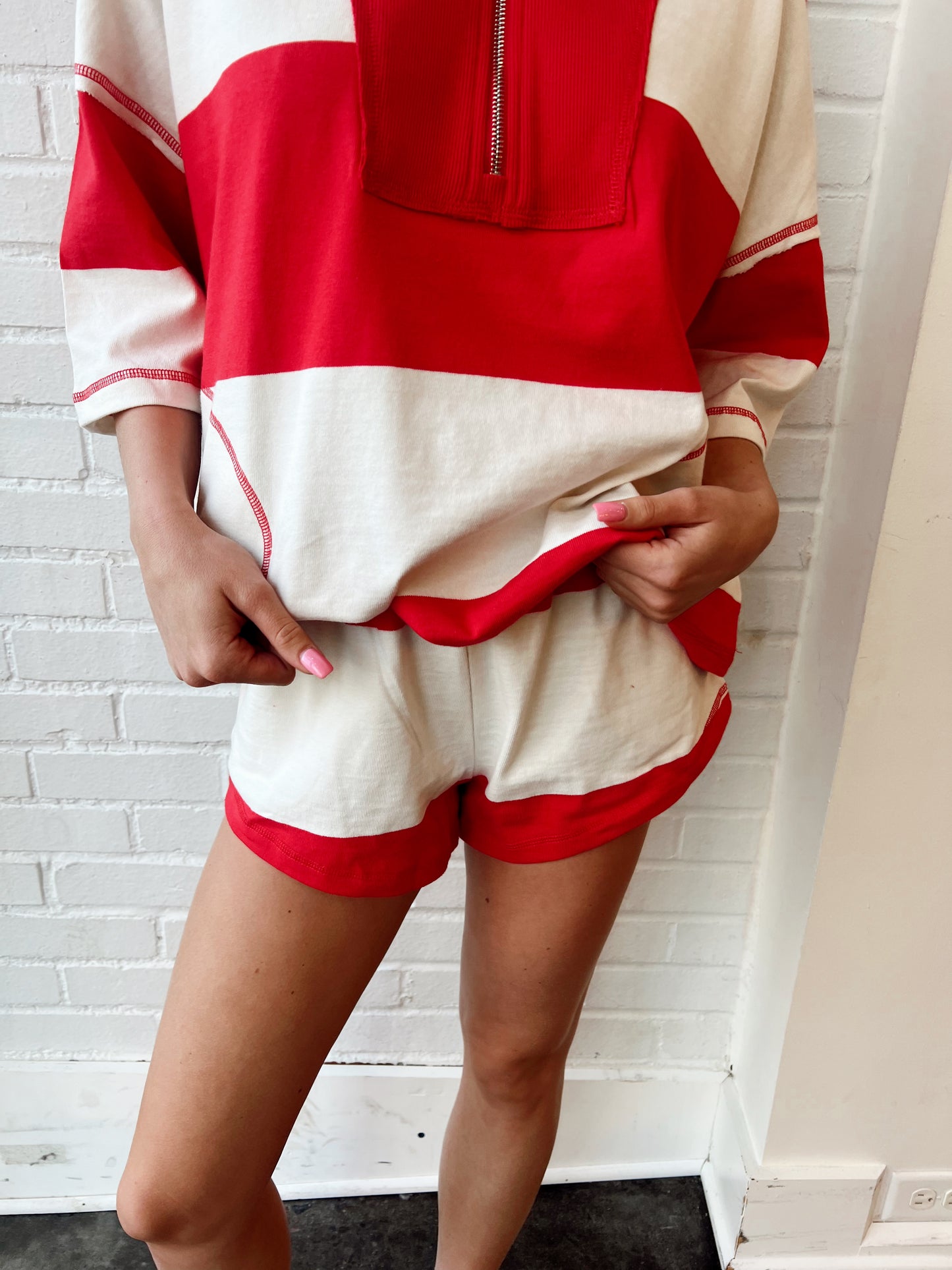 YARN DYE STRIPE HALF ZIP-UP SET