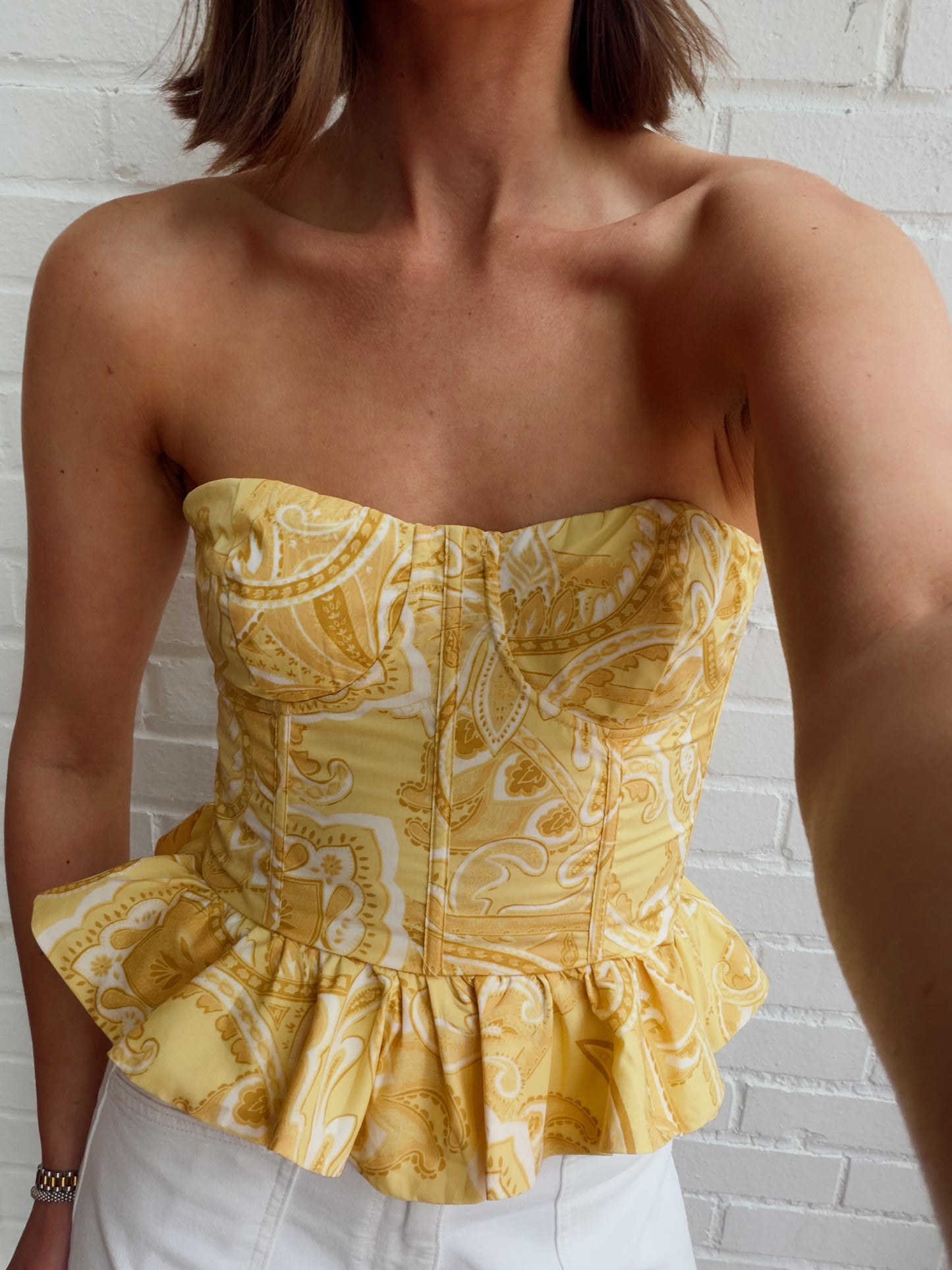 PIPER PRINTED PEPLUM TUBE TOP