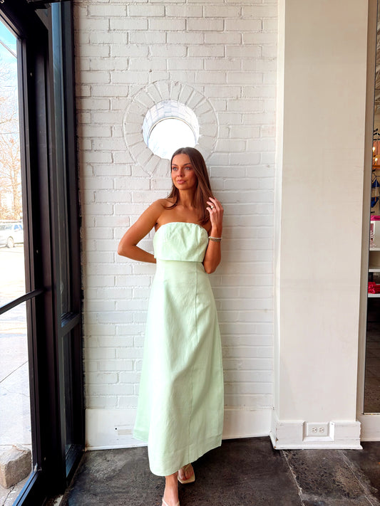 FOLDED STRAPLESS LINEN MAXI DRESS