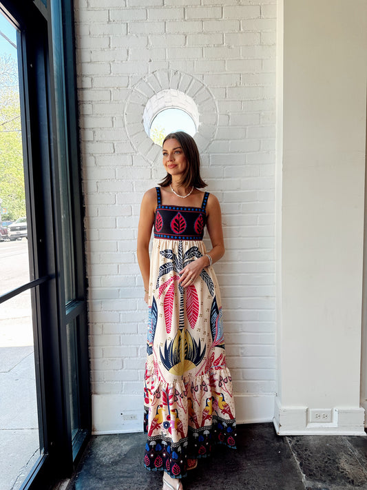TROPICAL PRINT SLEEVELESS DRESS