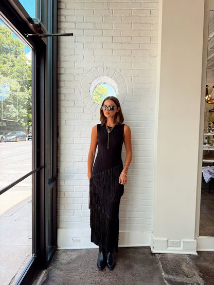AYSMMETRIC FRINGE MAXI DRESS