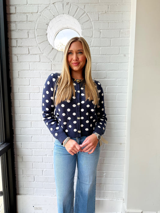 ROUND NECK POLKA DOT CARDIGAN