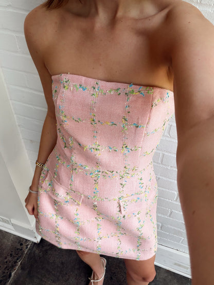 STRAPLESS TWEED MINI DRESS