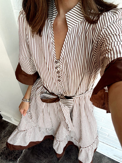 STRIPED RUFFLE MIDI