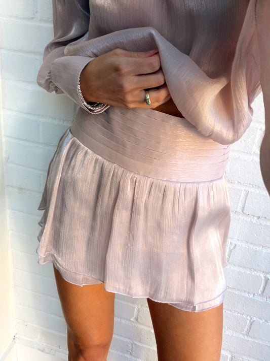 HIGH WAISTED PLEATED RUFFLE SKORT