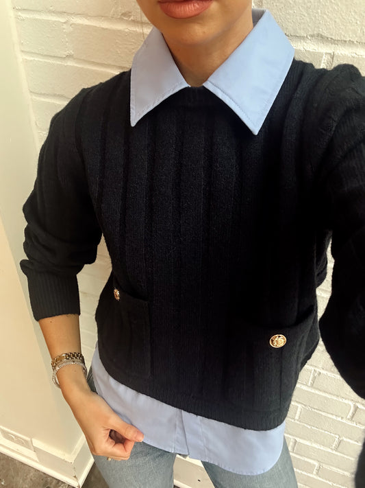 ELLIE KNIT COLLARED PULLOVER