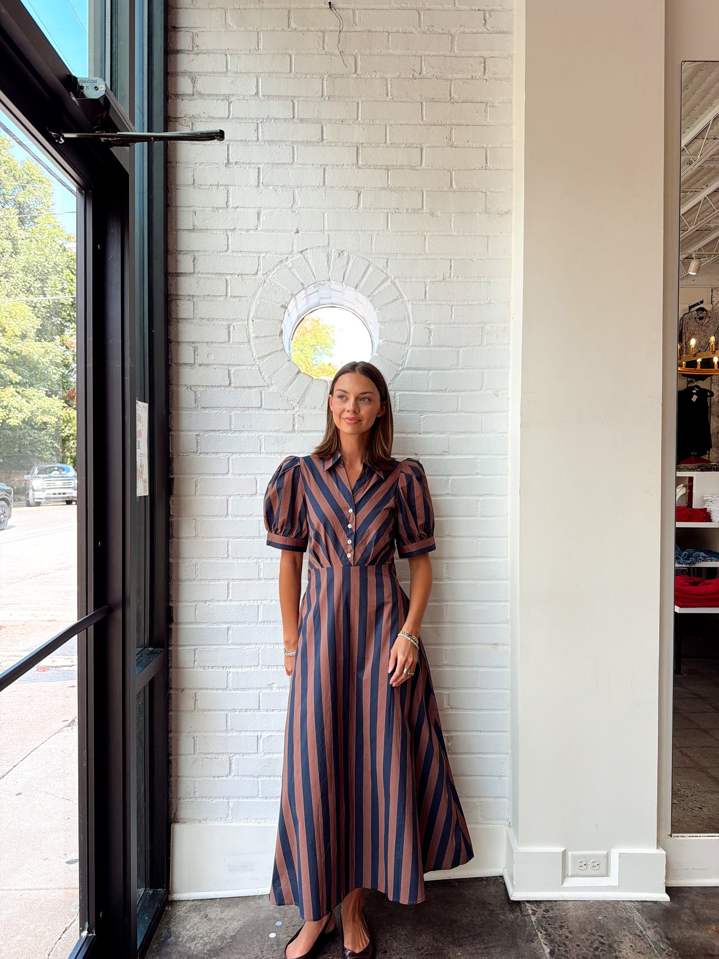 STRIPED BELTED MAXI DRESS