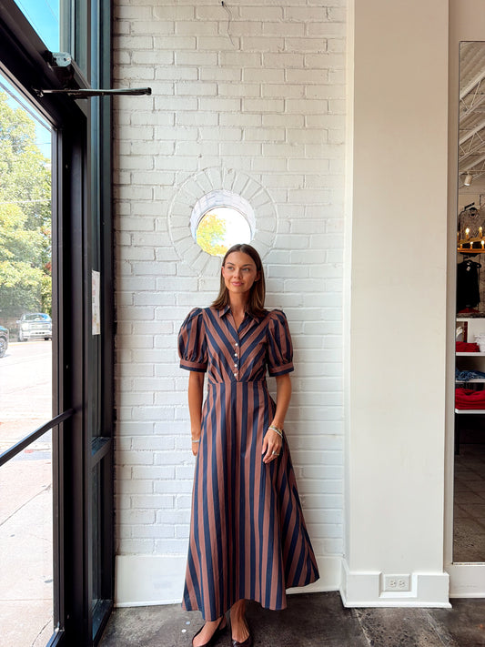 STRIPED BELTED MAXI DRESS