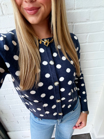 ROUND NECK POLKA DOT CARDIGAN