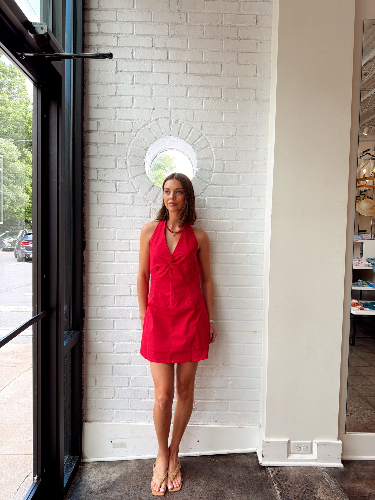 STRETCH LINEN HALTER MINI W/ TWIST