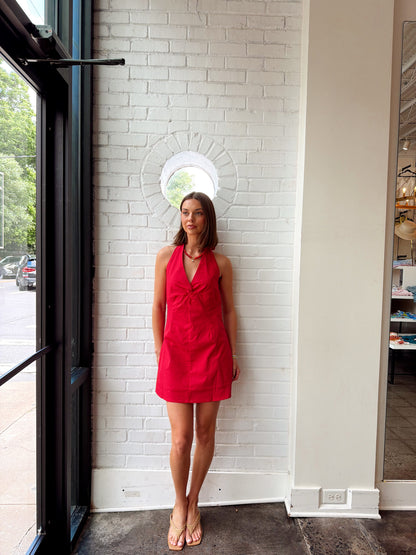 STRETCH LINEN HALTER MINI W/ TWIST