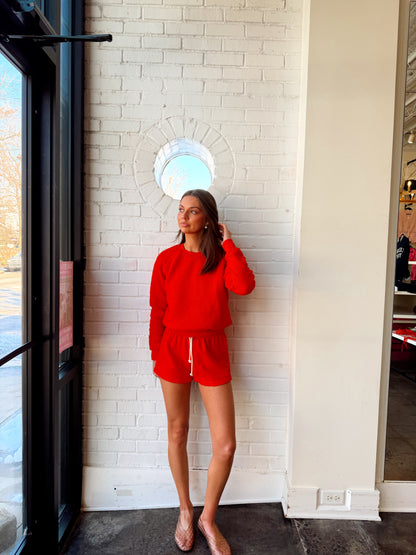 ZIGGY REVERSE FLEECE CREW- TOMATO