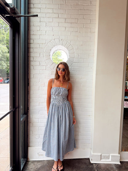SEERSUCKER GINGHAM MIDI DRESS