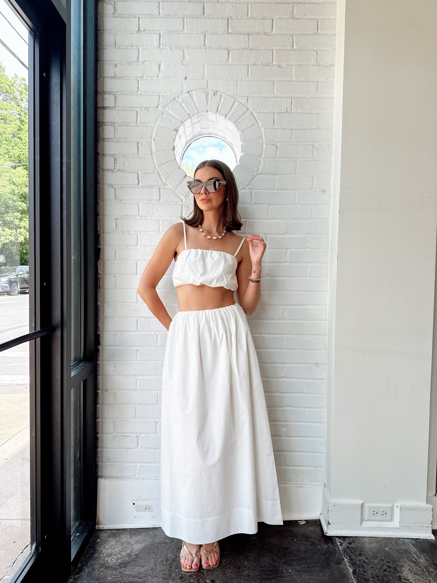 NOMI COTTON RUCHED MIDI SKIRT