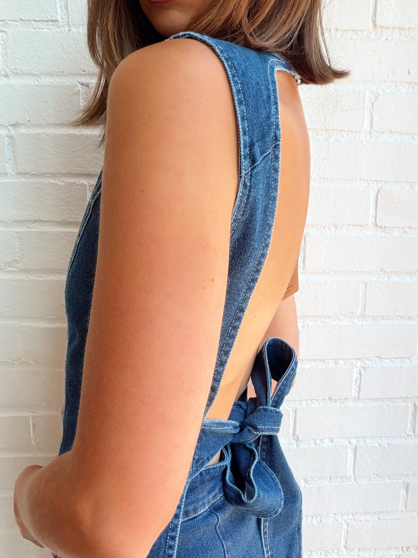 DENIM OPEN BACK TOP & MICRO MINI SKORT SET