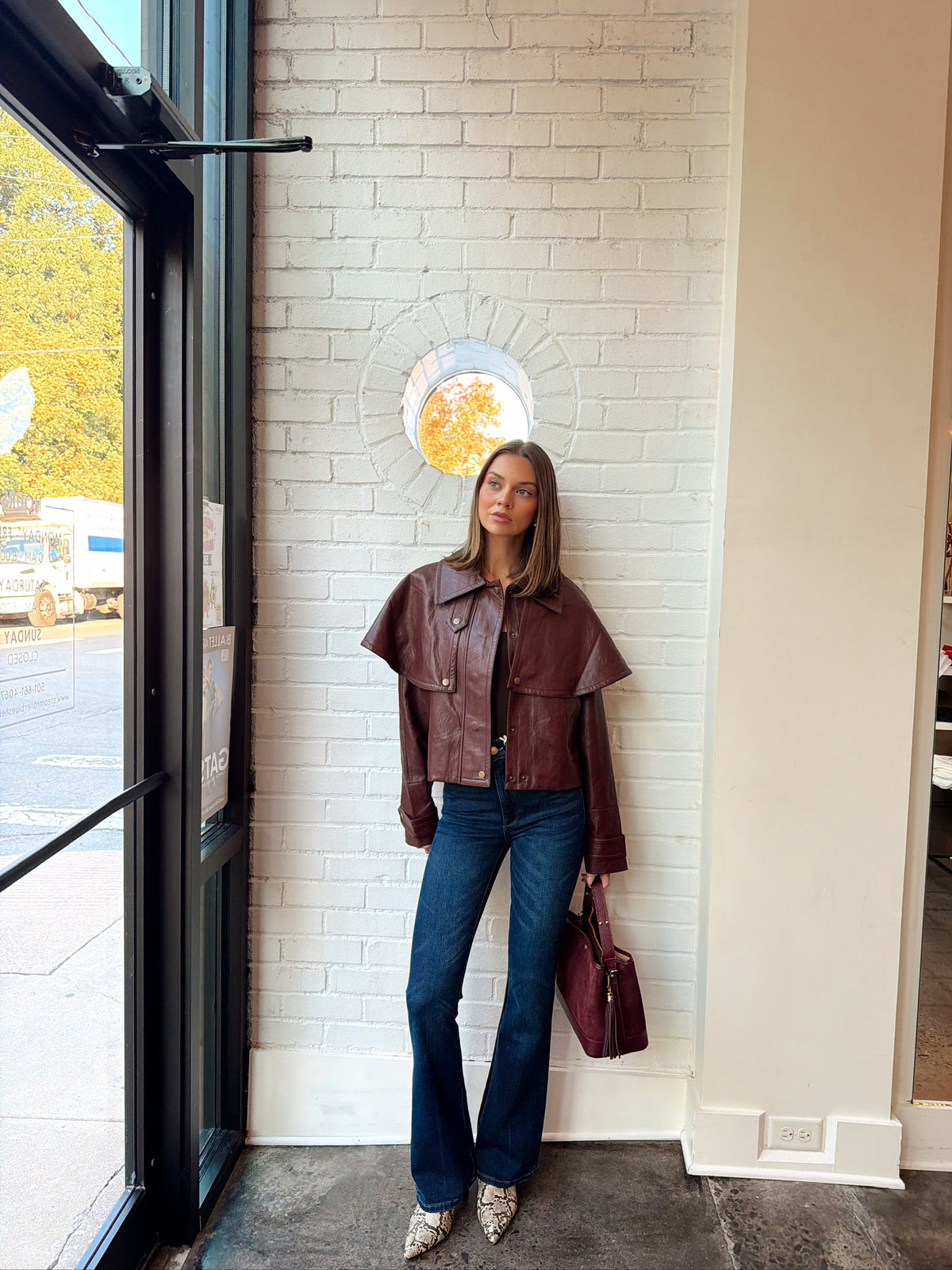 FAUX LEATHER CAPE JACKET