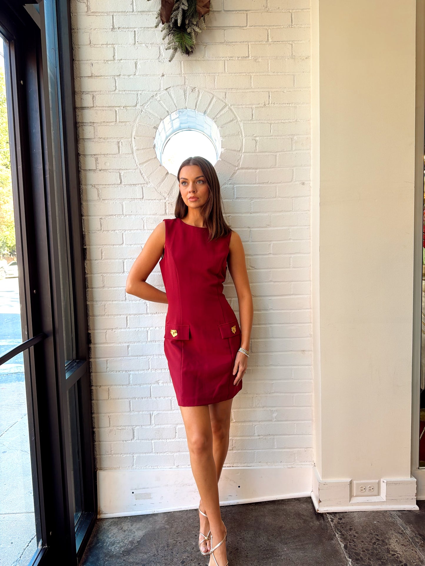 SLEEVELESS GOLD BUTTON DRESS